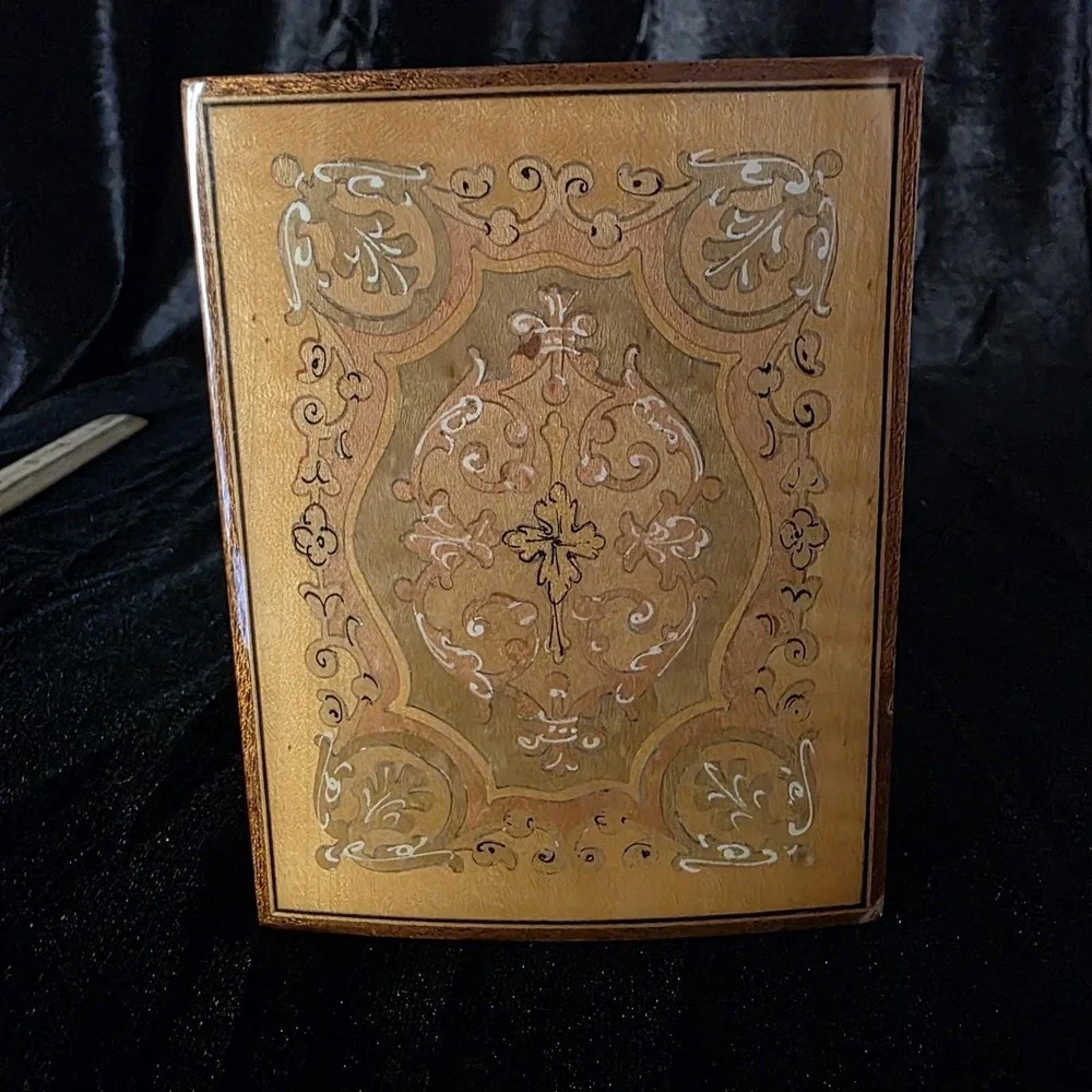 VTG Italian Sorrento Ware Inlaid Wood Trinket Jewelry Box – Foliate Scroll Italy